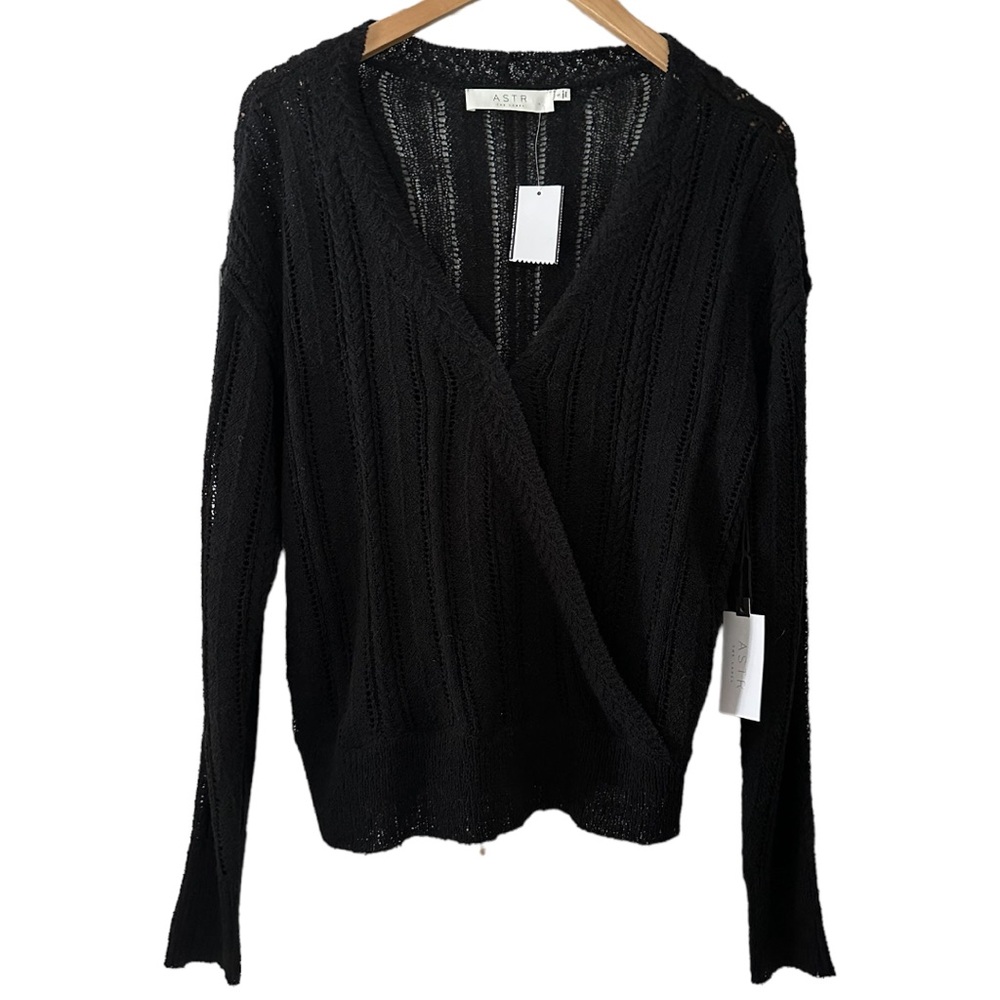 ASTR the Label Black Faux Wrap Pointelle Knit Sweater - Picture 5 of 16